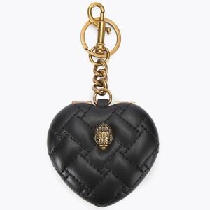 Kurt Geiger NWT Black Leather Heart Mirror Keychain/Bag Charm NIB